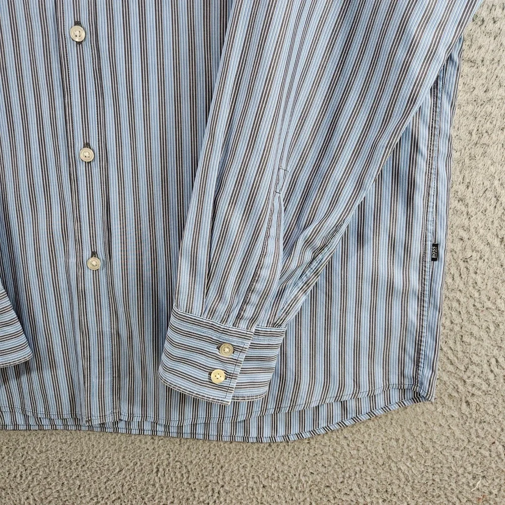 Hugo Boss Mens XL Blue Striped Cotton Long Sleeve‎ Button Down Shirt